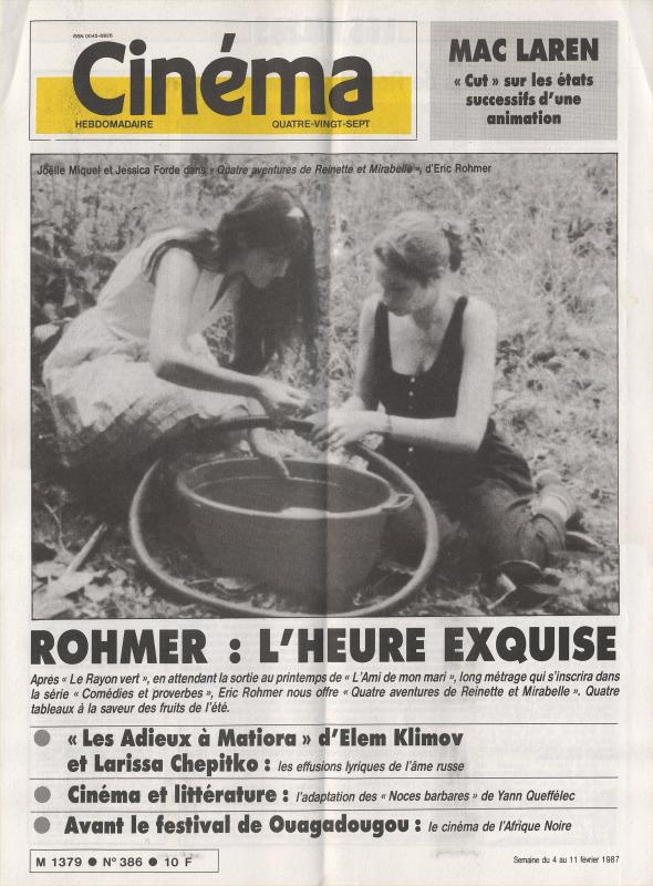 CINEMA (50s-90s Fr) magazine side cover Issue 386  1987