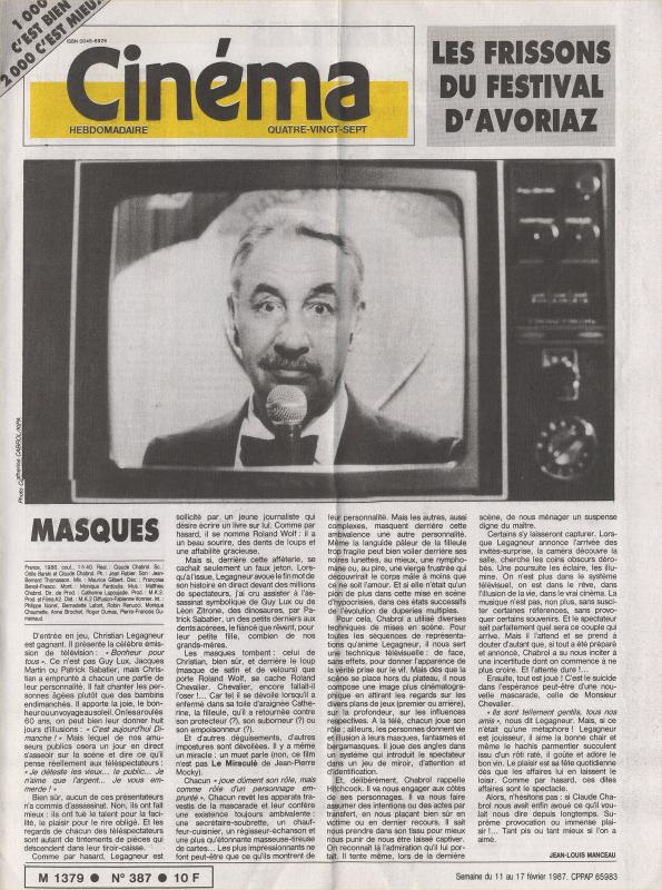 CINEMA (50s-90s Fr) magazine side cover Issue 387  1987