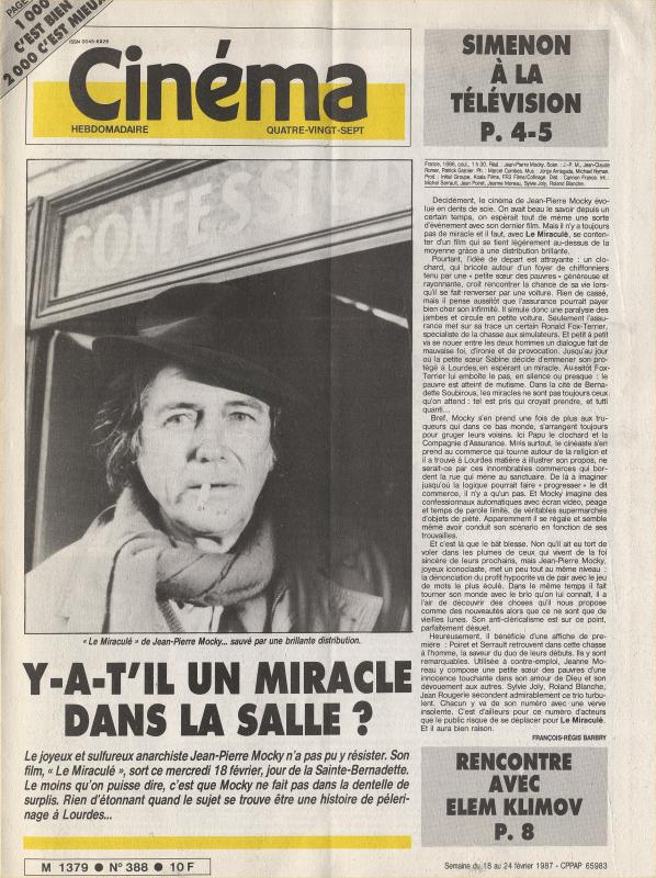 CINEMA (50s-90s Fr) magazine side cover Issue 388  1987