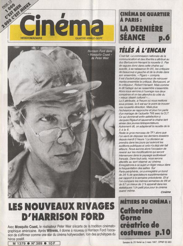 CINEMA (50s-90s Fr) magazine side cover Issue 389  1987