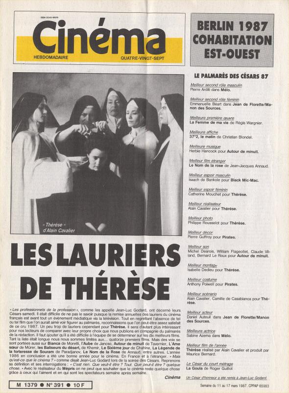 CINEMA (50s-90s Fr) magazine side cover Issue 391  1987