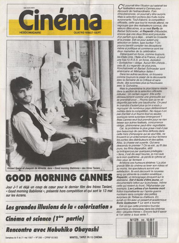 CINEMA (50s-90s Fr) magazine side cover Issue 398  1987