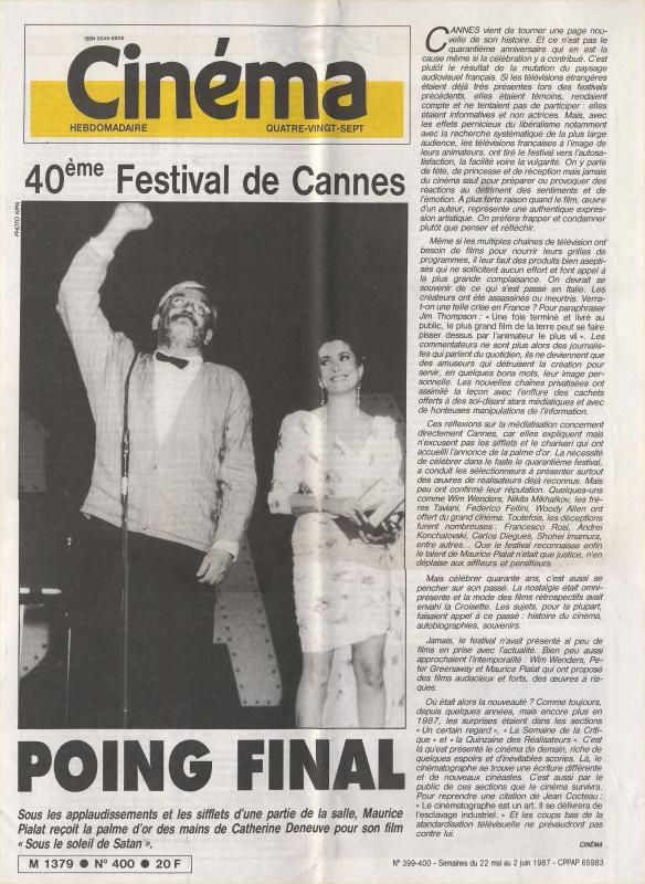 CINEMA (50s-90s Fr) magazine side cover Issue 399/400  1987
