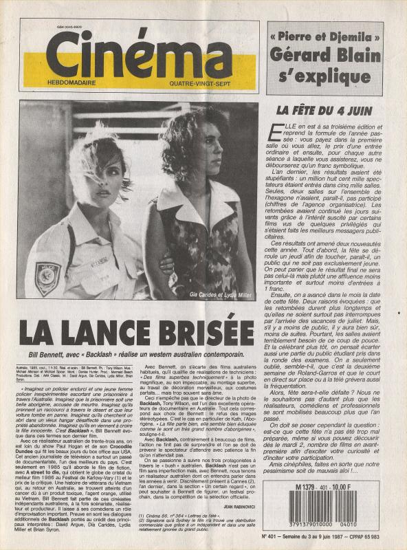 CINEMA (50s-90s Fr) magazine side cover Issue 401  1987
