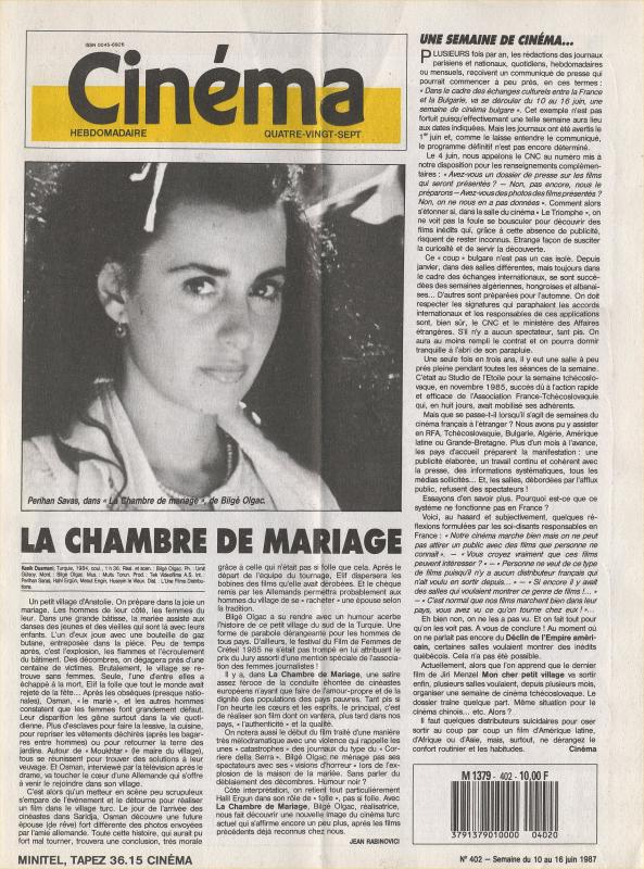CINEMA (50s-90s Fr) magazine side cover Issue 402  1987