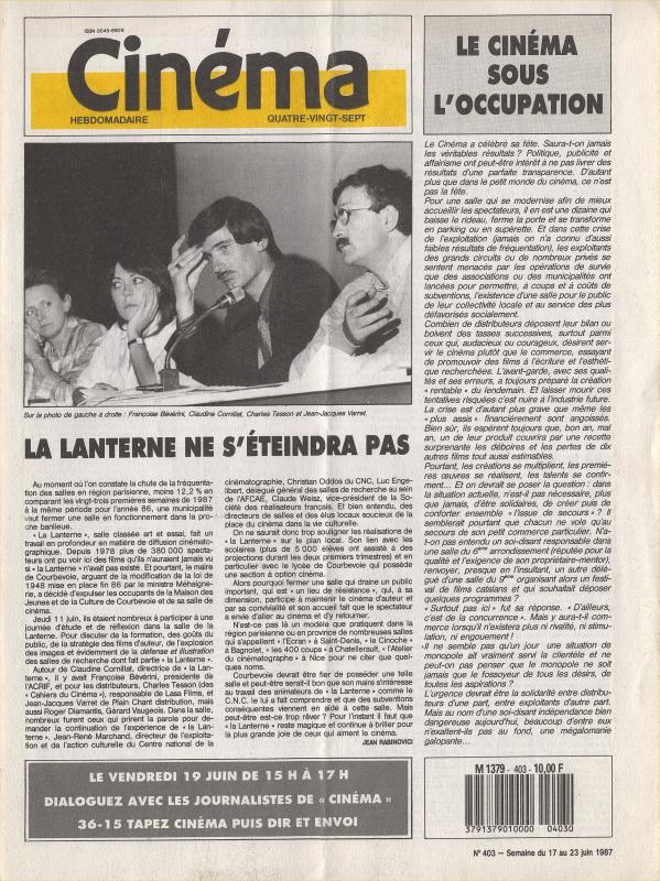 CINEMA (50s-90s Fr) magazine side cover Issue 403  1987