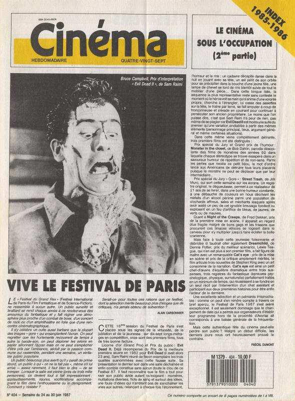 CINEMA (50s-90s Fr) magazine side cover Issue 404  1987