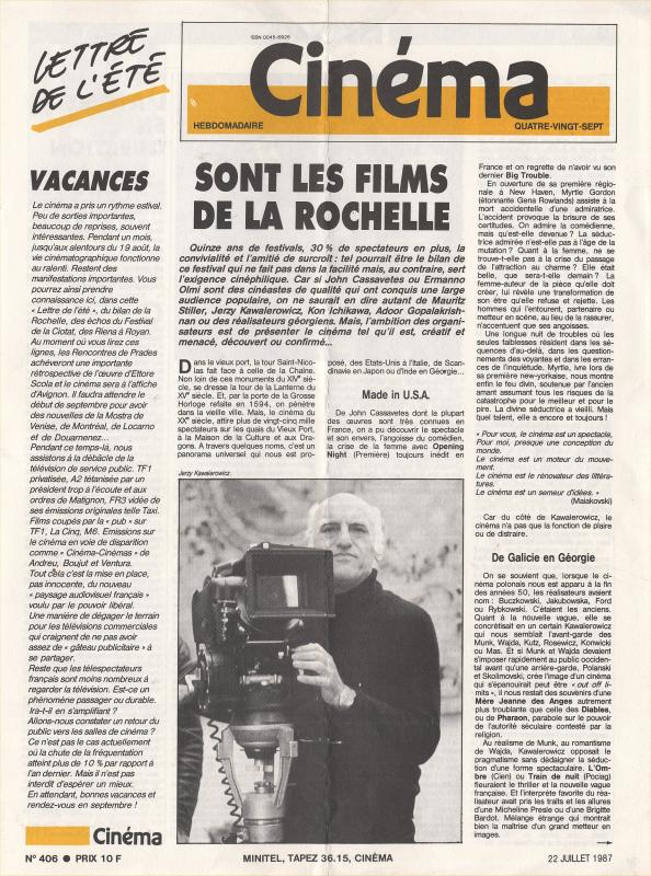 CINEMA (50s-90s Fr) magazine side cover Issue 406  1987