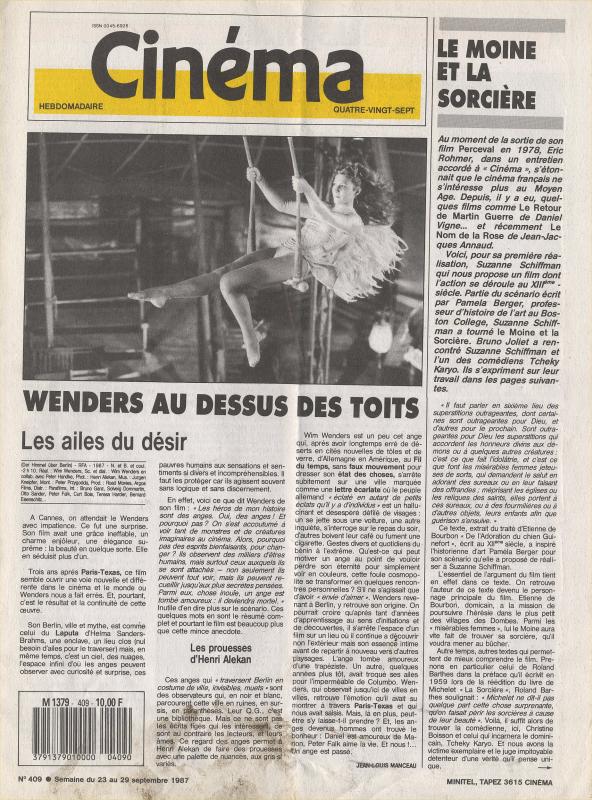 CINEMA (50s-90s Fr) magazine side cover Issue 409  1987