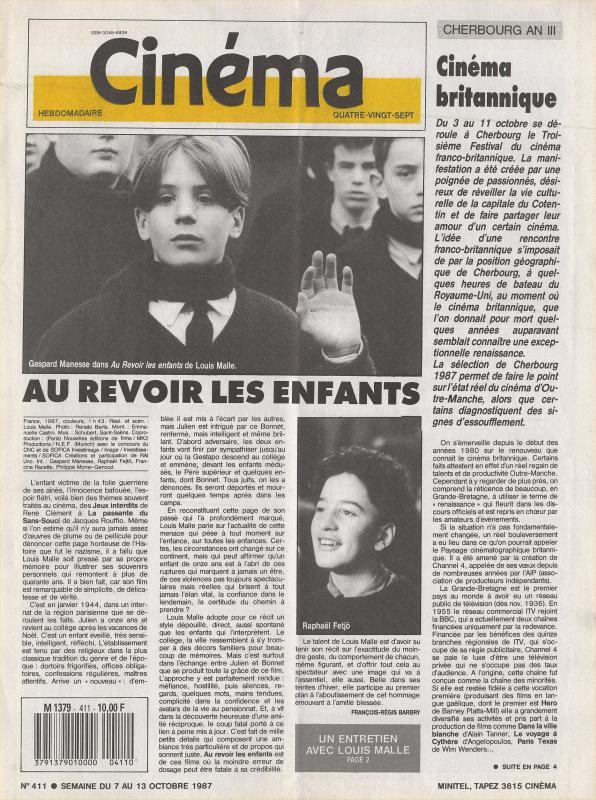 CINEMA (50s-90s Fr) magazine side cover Issue 411  1987