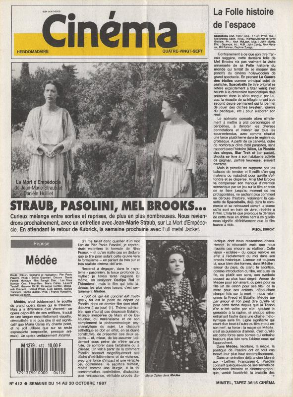 CINEMA (50s-90s Fr) magazine side cover Issue 412  1987