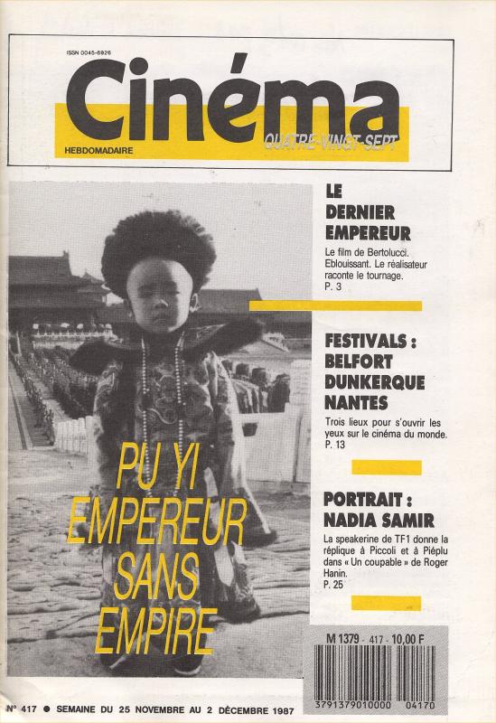 CINEMA (50s-90s Fr) magazine side cover Issue 417  1987