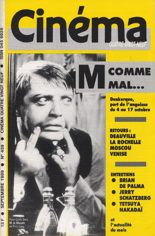 CINEMA (50s-90s Fr) magazine side cover Issue 459  1989