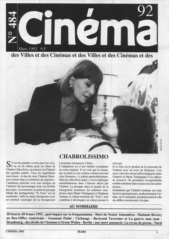 CINEMA (50s-90s Fr) magazine side cover Issue 484  1992