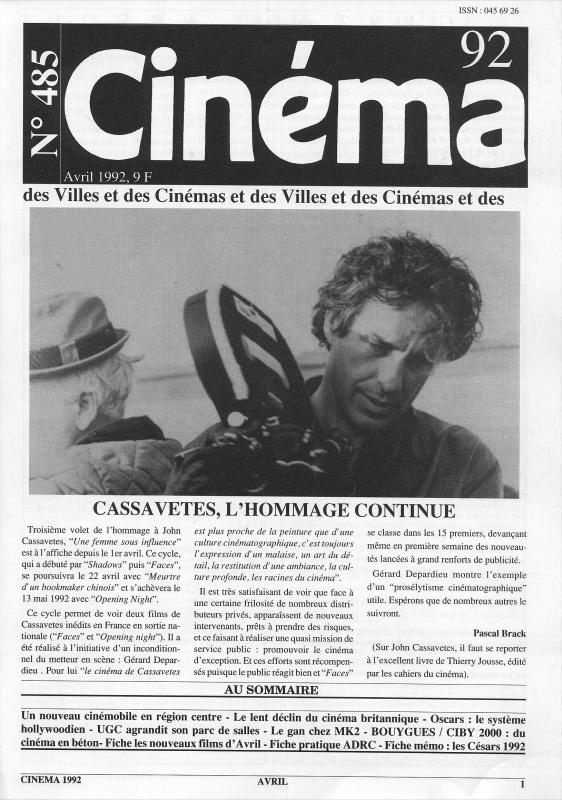 CINEMA (50s-90s Fr) magazine side cover Issue 485  1992