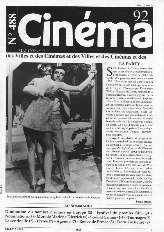 CINEMA (50s-90s Fr) magazine side cover Issue 488  1992