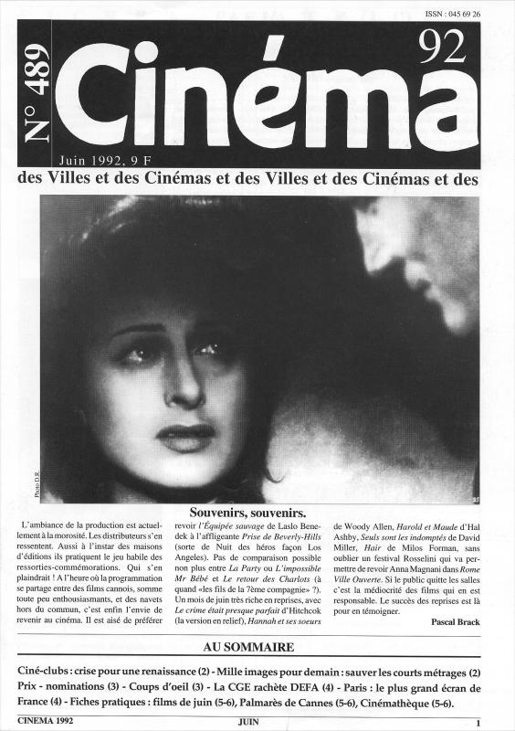 CINEMA (50s-90s Fr) magazine side cover Issue 489  1992