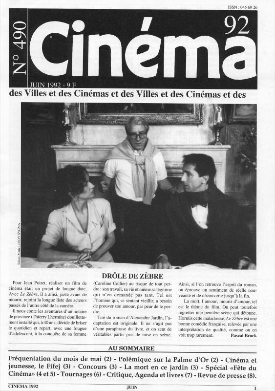 CINEMA (50s-90s Fr) magazine side cover Issue 490  1992