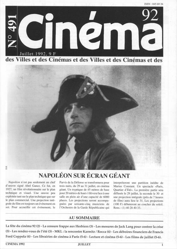 CINEMA (50s-90s Fr) magazine side cover Issue 491  1992