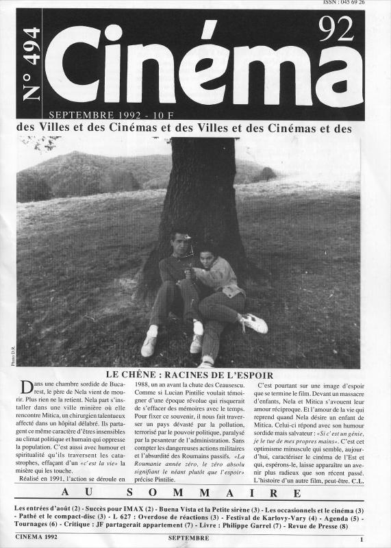 CINEMA (50s-90s Fr) magazine side cover Issue 494  1992