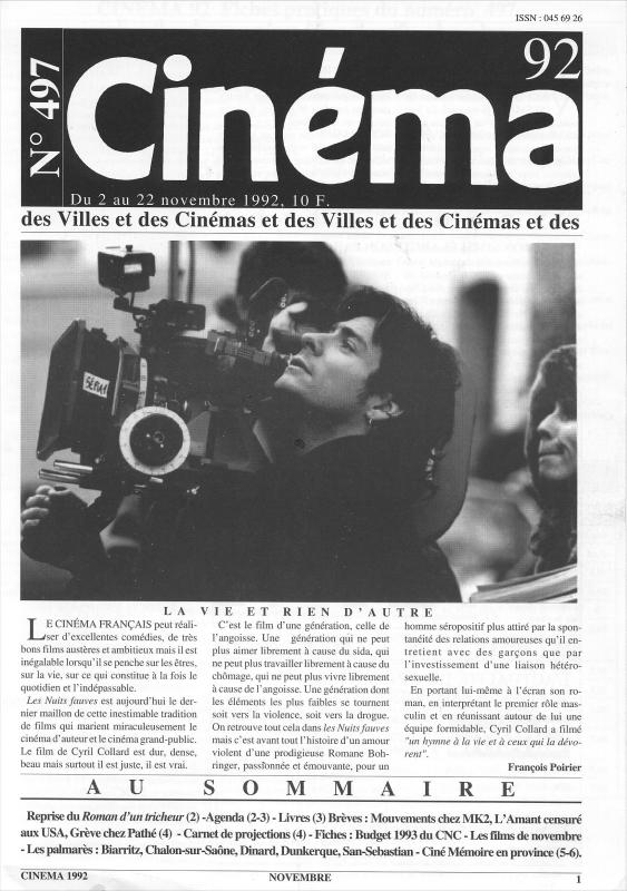 CINEMA (50s-90s Fr) magazine side cover Issue 497  1992