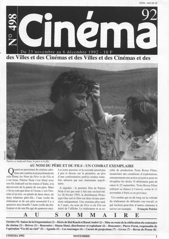CINEMA (50s-90s Fr) magazine side cover Issue 498  1992