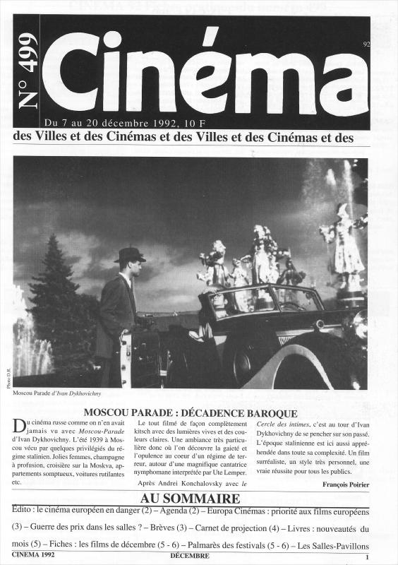 CINEMA (50s-90s Fr) magazine side cover Issue 499  1992