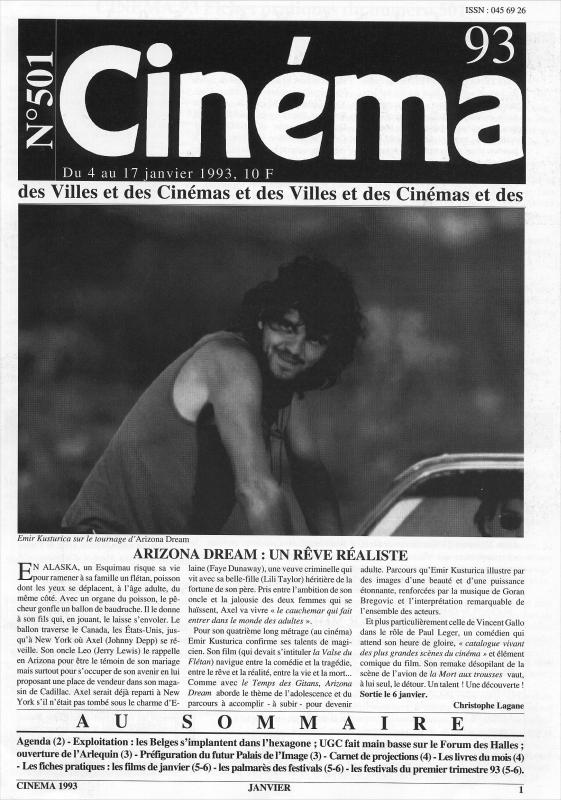 CINEMA (50s-90s Fr) magazine side cover Issue 501  1993