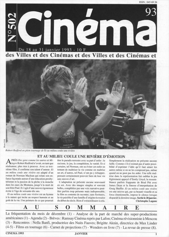 CINEMA (50s-90s Fr) magazine side cover Issue 502  1993