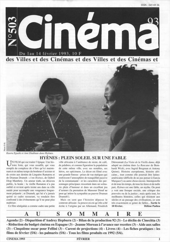 CINEMA (50s-90s Fr) magazine side cover Issue 503  1993