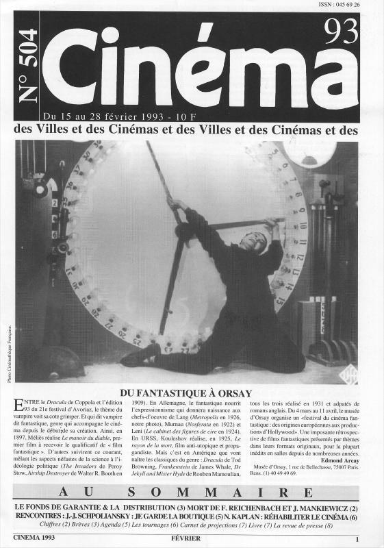CINEMA (50s-90s Fr) magazine side cover Issue 504  1993