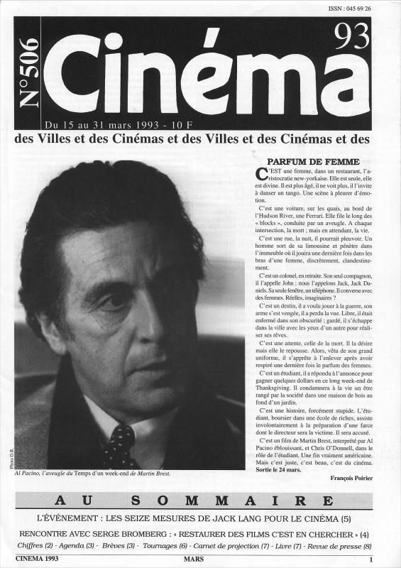 CINEMA (50s-90s Fr) magazine side cover Issue 506  1993