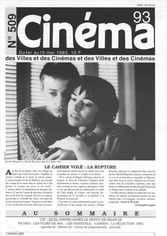 CINEMA (50s-90s Fr) magazine side cover Issue 509  1993