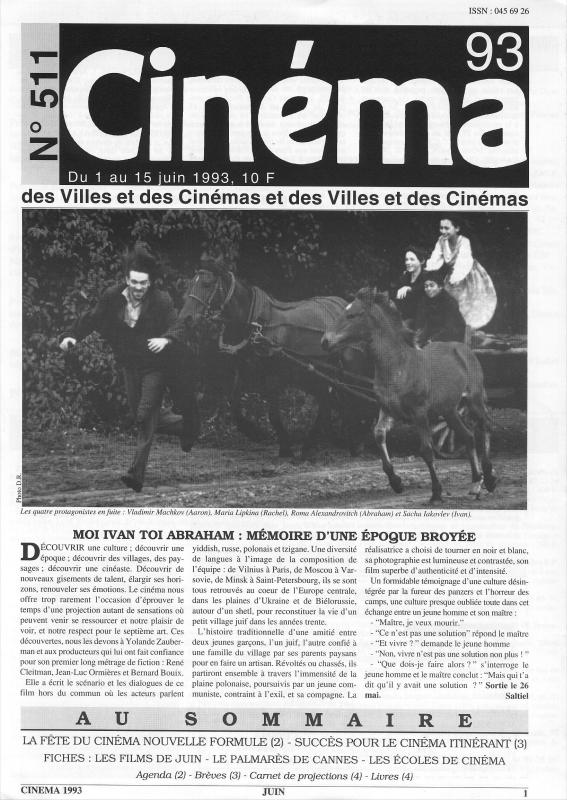 CINEMA (50s-90s Fr) magazine side cover Issue 511  1993