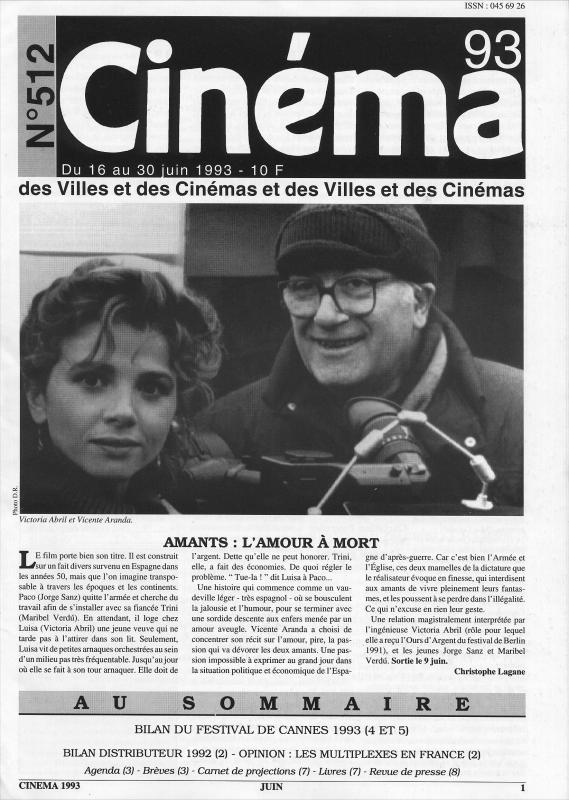 CINEMA (50s-90s Fr) magazine side cover Issue 512  1993