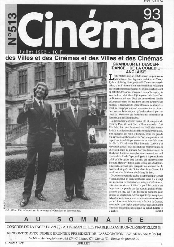 CINEMA (50s-90s Fr) magazine side cover Issue 513  1993