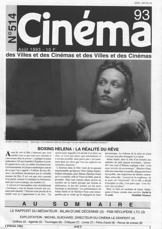 CINEMA (50s-90s Fr) magazine side cover Issue 514  1993
