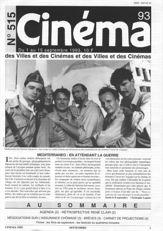 CINEMA (50s-90s Fr) magazine side cover Issue 515  1993