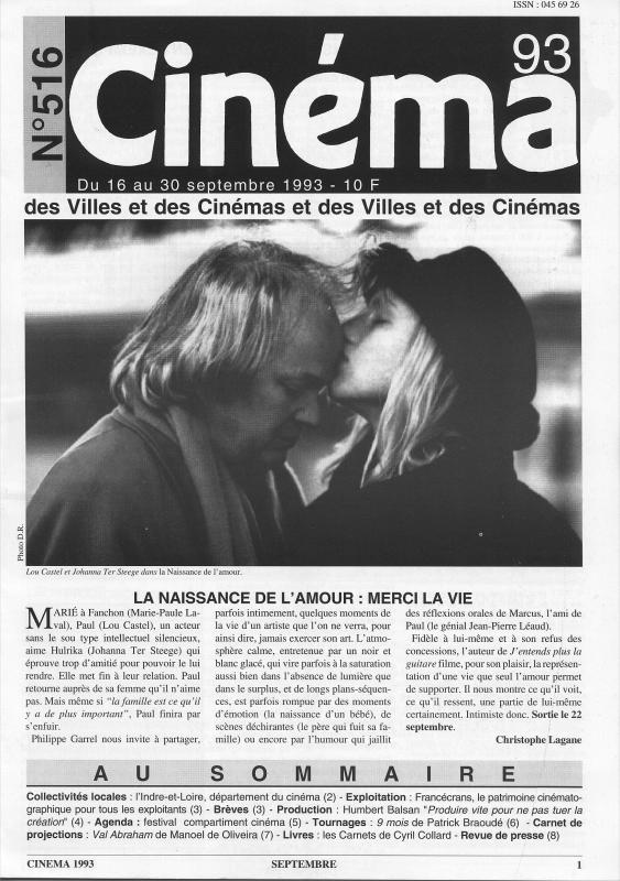 CINEMA (50s-90s Fr) magazine side cover Issue 516  1993
