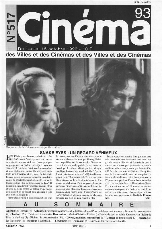 CINEMA (50s-90s Fr) magazine side cover Issue 517  1993