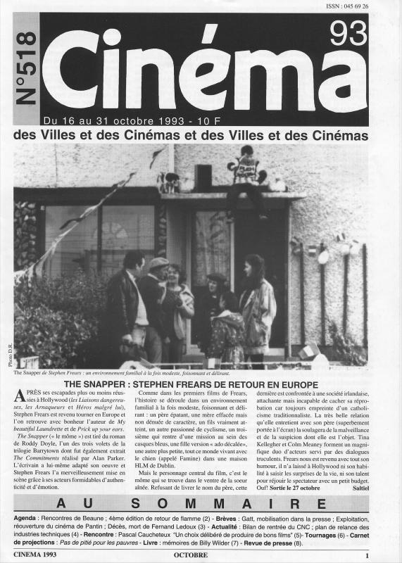 CINEMA (50s-90s Fr) magazine side cover Issue 518  1993