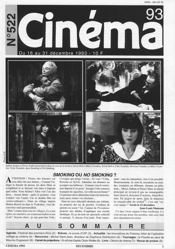 CINEMA (50s-90s Fr) magazine side cover Issue 522  1993