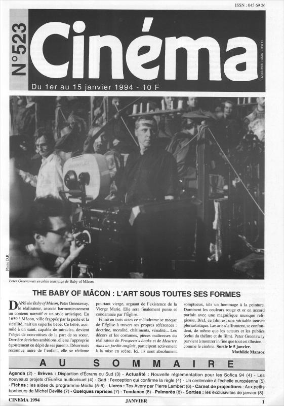 CINEMA (50s-90s Fr) magazine side cover Issue 523  1994