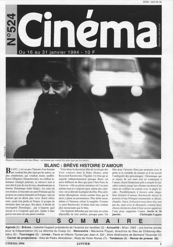 CINEMA (50s-90s Fr) magazine side cover Issue 524  1994