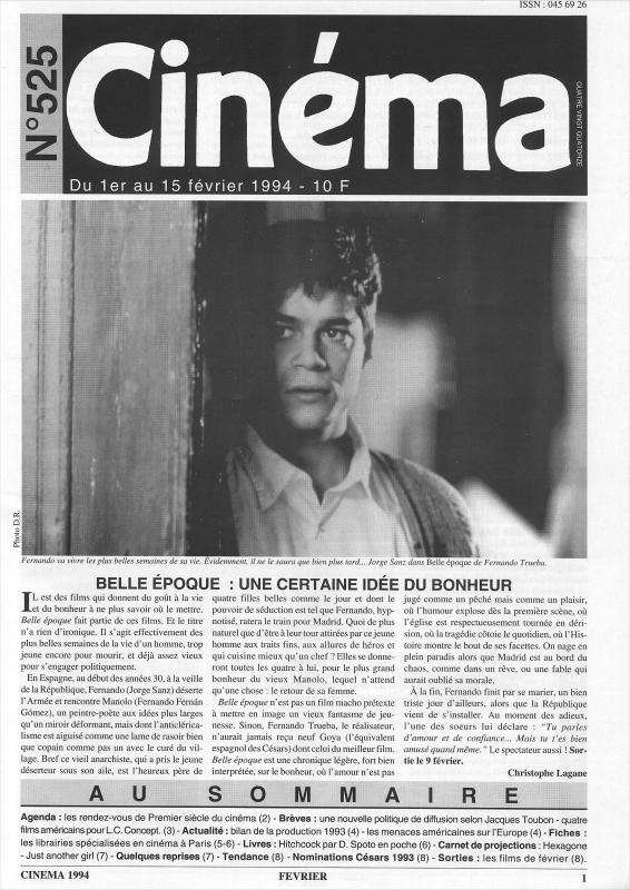 CINEMA (50s-90s Fr) magazine side cover Issue 525  1994