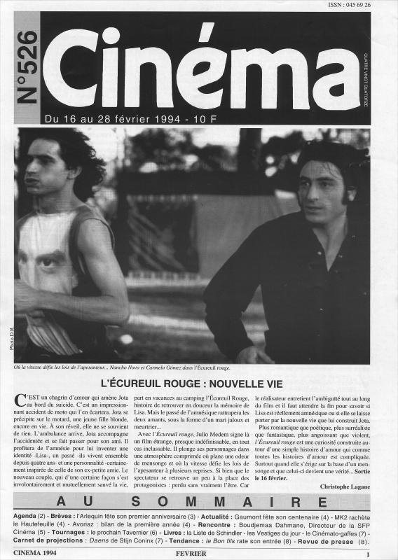 CINEMA (50s-90s Fr) magazine side cover Issue 526  1994