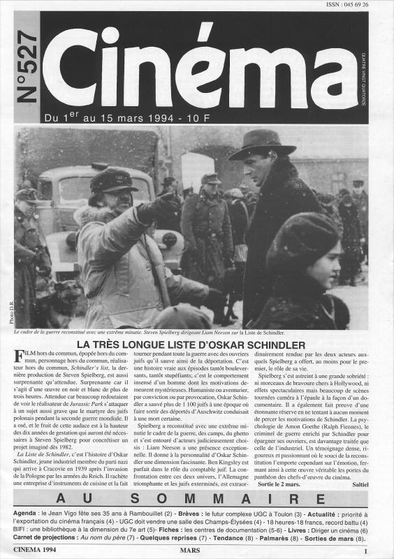 CINEMA (50s-90s Fr) magazine side cover Issue 527  1994