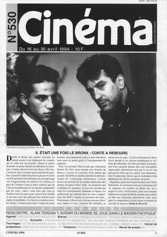 CINEMA (50s-90s Fr) magazine side cover Issue 530  1994