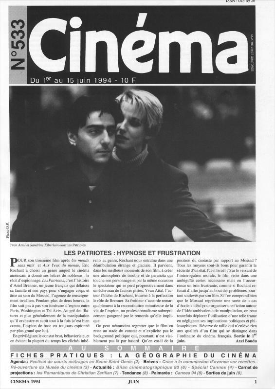 CINEMA (50s-90s Fr) magazine side cover Issue 533  1994