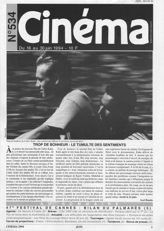 CINEMA (50s-90s Fr) magazine side cover Issue 534  1994